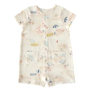PEHR Short Sleeve Pocket Romper color “Sand” sz 6-12 mo